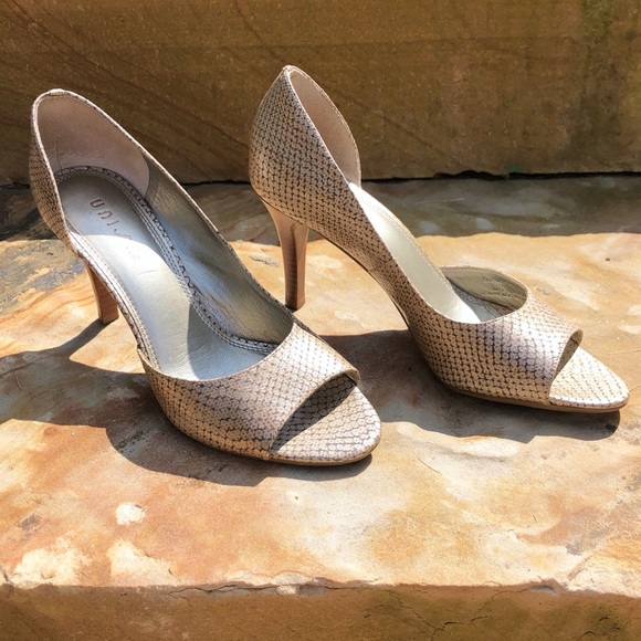 Metallic Leather Snakeskin d’Orsay Peep Toe Pumps - Picture 3 of 13